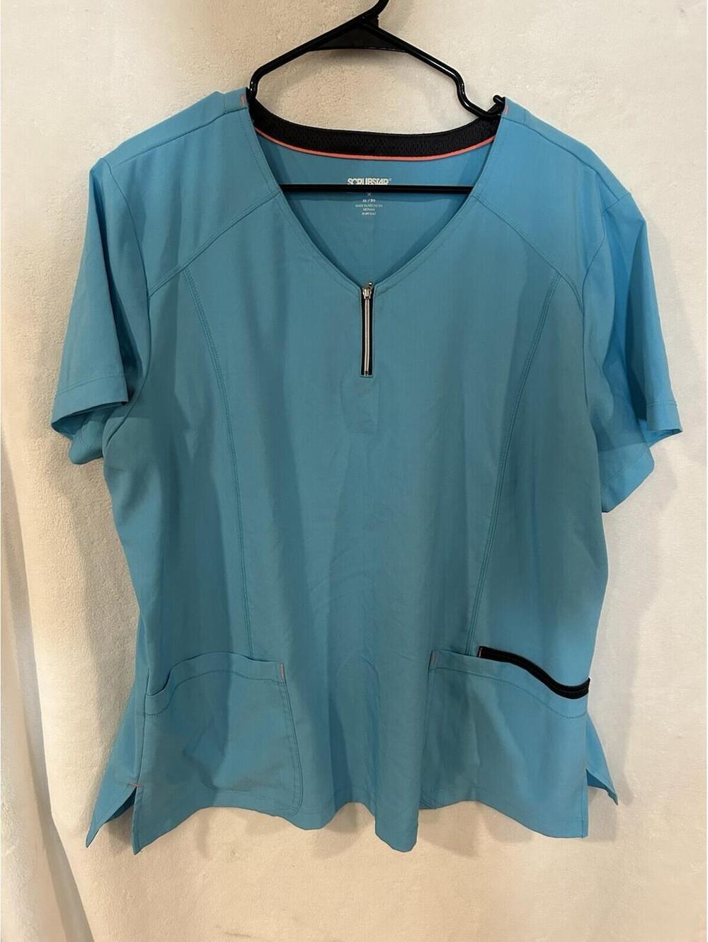 Scrubstar Shirt Womens XL Blue Medical Scrub Top Matching Bottoms Pockets
